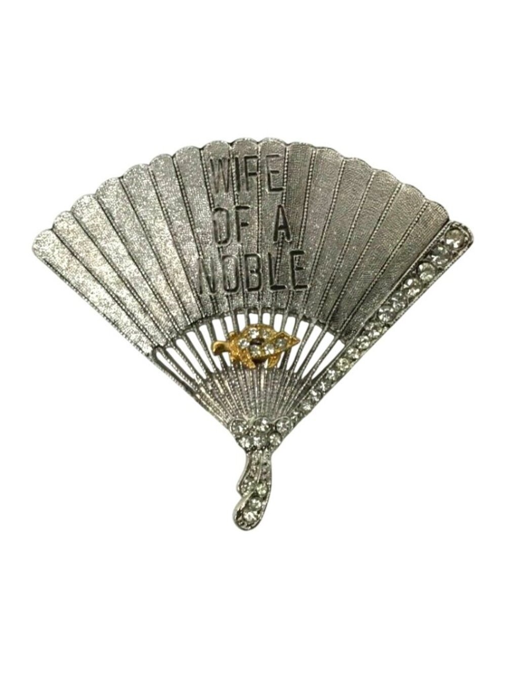 Ora Shriners 1950s Masonic Wife of a Noble Silver Tone Rhinestone Fan Brooch Pin